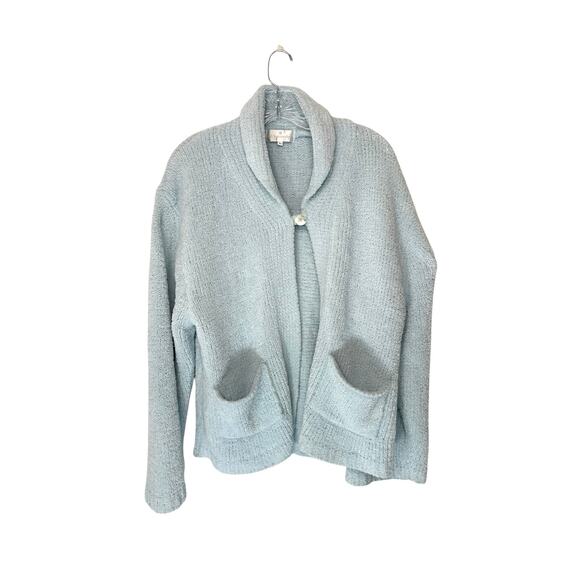 Soft Surroundings Cardigan Soft Blue Chenille Cozy Long Sleeve Mock Neck Large - Picture 1 of 13